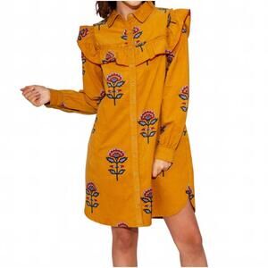 NEW IVY JANE ruffled yoke shirt dress in yellow